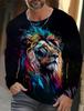 Lion Graphic 3D Full Print clothing Vintage Men Long Sleeve t Shirt for Men Casual Top Fashion Trackwear Lion Animal