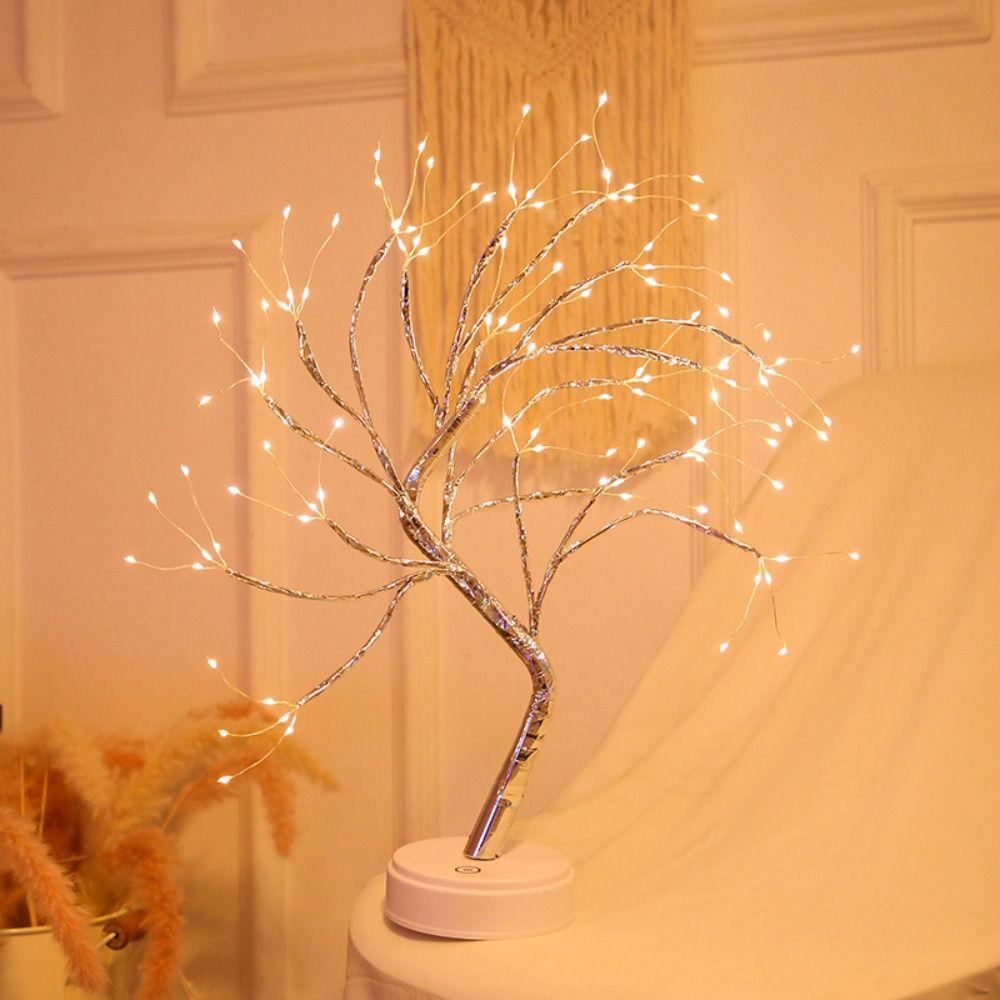 USB Powered Bonsai Tree Night Light Artificial Atmosphere Light Pearl Tree Lamp Bedside Office