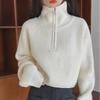 2024 Autumn/Winter Korean-Style Loose Stand-Up Collar Half-Zip Thick Knit Sweater for Women