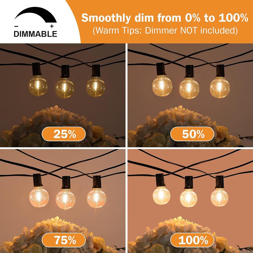 Уличные гирлянды LED с регулируемой яркостью G40 подвесные гирлянды для патио свадьба уличные кемпинг сад вечеринка украшения огни