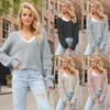 Women Autumn Winter Causal V Neck Long Sleeve Diamond Knit Sweater