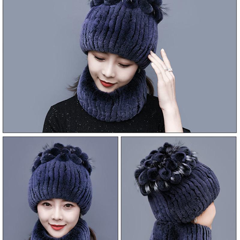 Rex Rabbit Fur Hat Autumn and Winter Fur Hat Tassel Woolen Hat Thick Warm Ear Protection Fur Hat