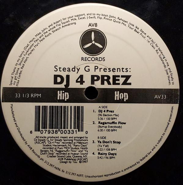 12-дюймовая пластинка STEADY G - DJ 4 Prez AV33 AV8 Records 1997 US Rap & Hip-Hop/R&B Б/у