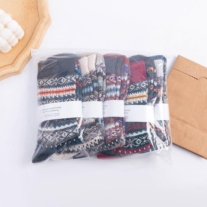 5 пар женских осенне-зимних новых утолщенных теплых носков до середины икры в этническом стиле из кроличьей шерсти