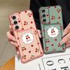 Cherry Print Card Slot Clear Soft Silicone Case For Samsung S25 Ultra S24 FE S23 S22 A36 A56 A55 A16 A06 A15 A26 Slim Shockproof Phone Cover