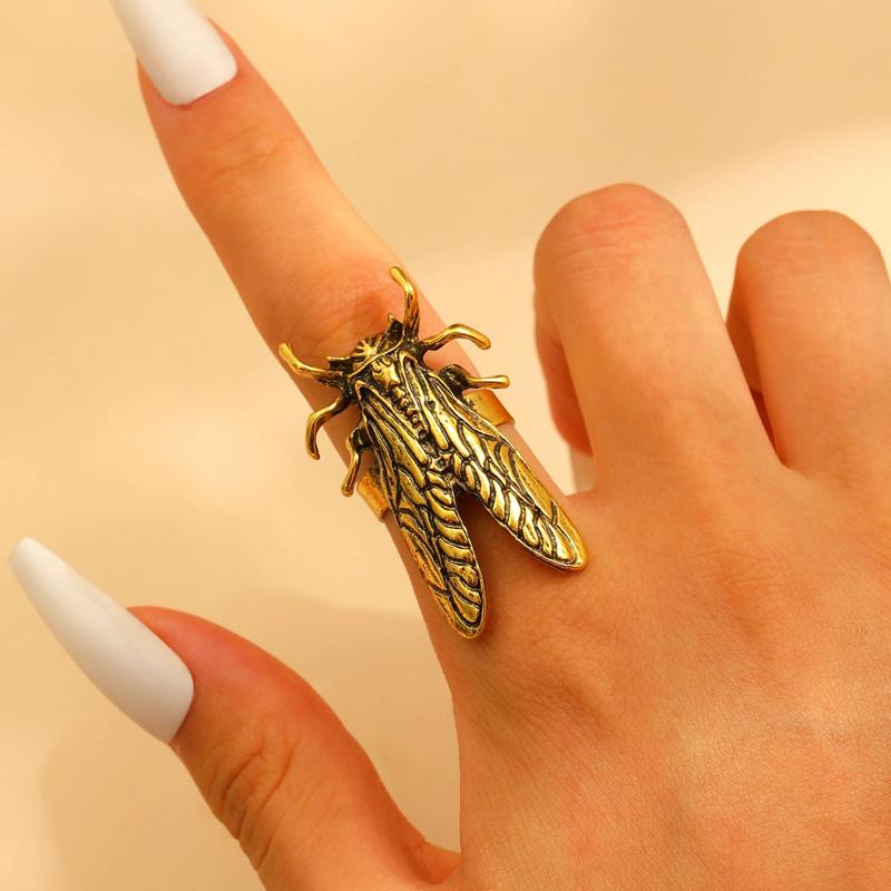 Punk Beetle Open Ring for Men Women Exquisite Cicada Insect Finger Ring Vintage Exaggerated Hiphop Casual Versatile Jewelry Gift