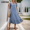 Women's New Summer A-swing Solid Colour Mid-length Stand-up Collar Dresses