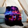 1PC Custom Name "Neon Future Car" outdooor Flannel blankets Throw Blanket All-Season Throw Gift Bedspread for Couch, Bed, Camping Holiday Birthda