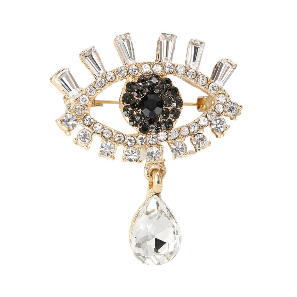 Decoration Luxury Badge Pin Crystal Pendant Rhinestone Eye Brooches Mini Banquet Clothes Pin  Party