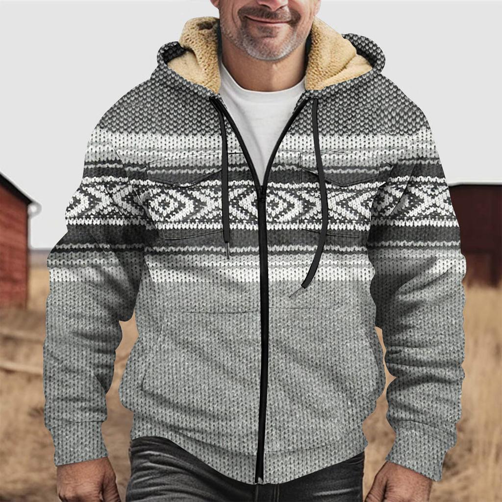 Мужская зимняя флисовая толстовка с капюшоном на молнии с накладным карманом, повседневная куртка