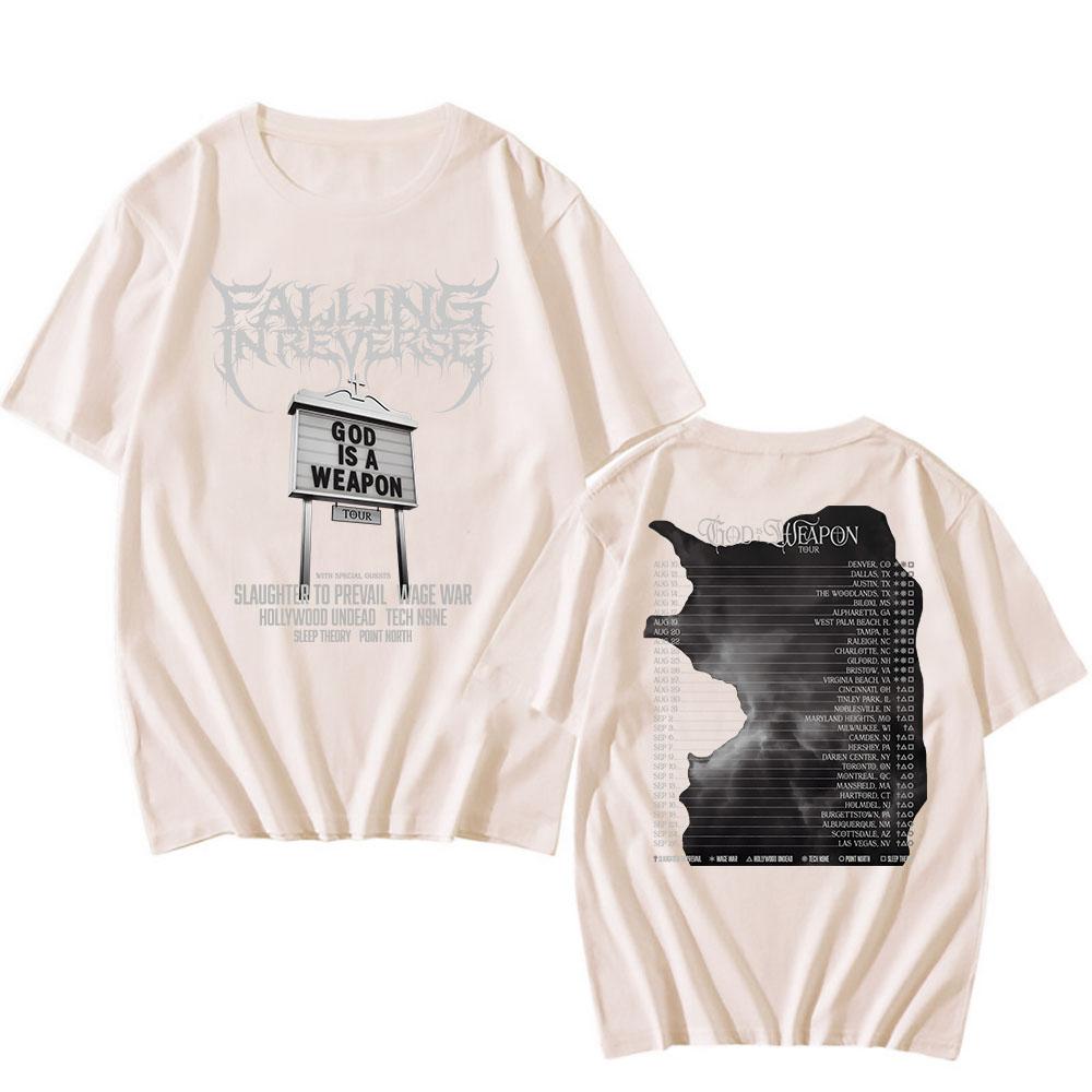 Тур God Is A Weapon 2025 НОВАЯ футболка Группа Falling In Reverse Графические футболки Хлопок Короткий рукав Мужская футболка Унисекс Уличная одежда