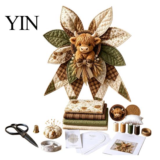 Autumn Seasonal Craft Gift Patchwork Bow Sewing Kit, Large Fabric DIY Sunflower Indoor Wall Hanging Decoration Pumpkin Quilted Kit for Adults,