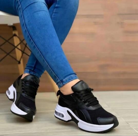 Fashion Sneakers 2025 New Fashion Wedge Platform Plus Size Casual Sports Shoes Women Lace-up Mesh Breathable Women's Vulcanized Shoes