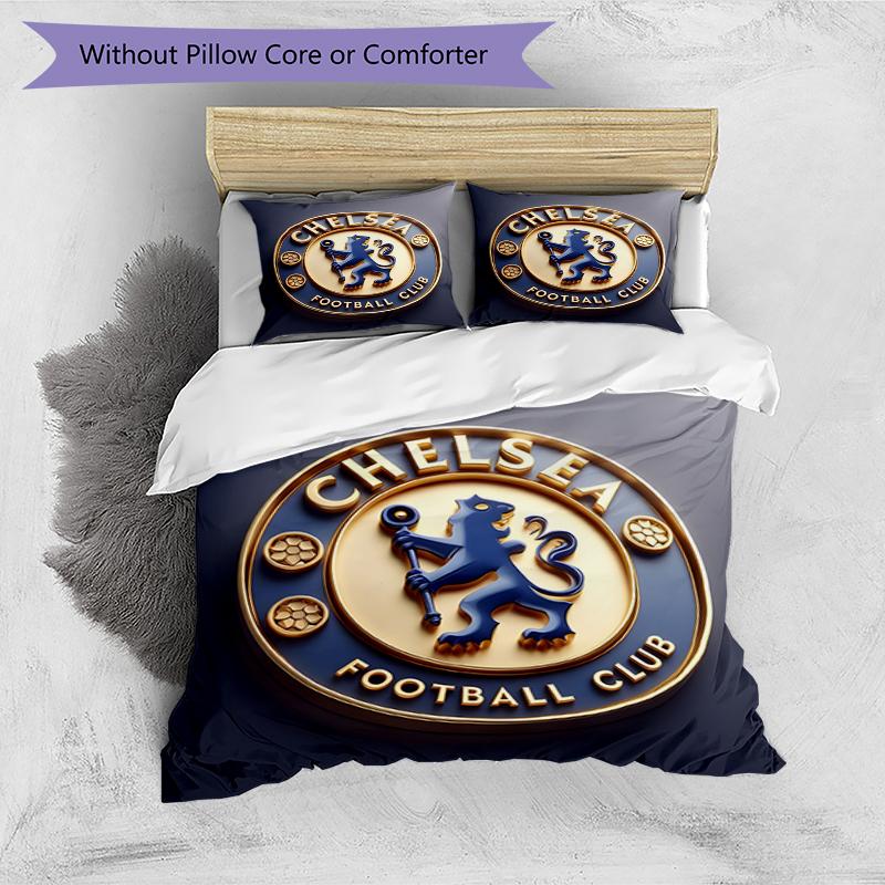 3pcs Duvet Cover Set (1*Duvet Cover + 2*Pillowcase, Without Core),Chelsea F.C Print Bedding Set, Bedroom Decor, All‑Season, Birthday Gift
