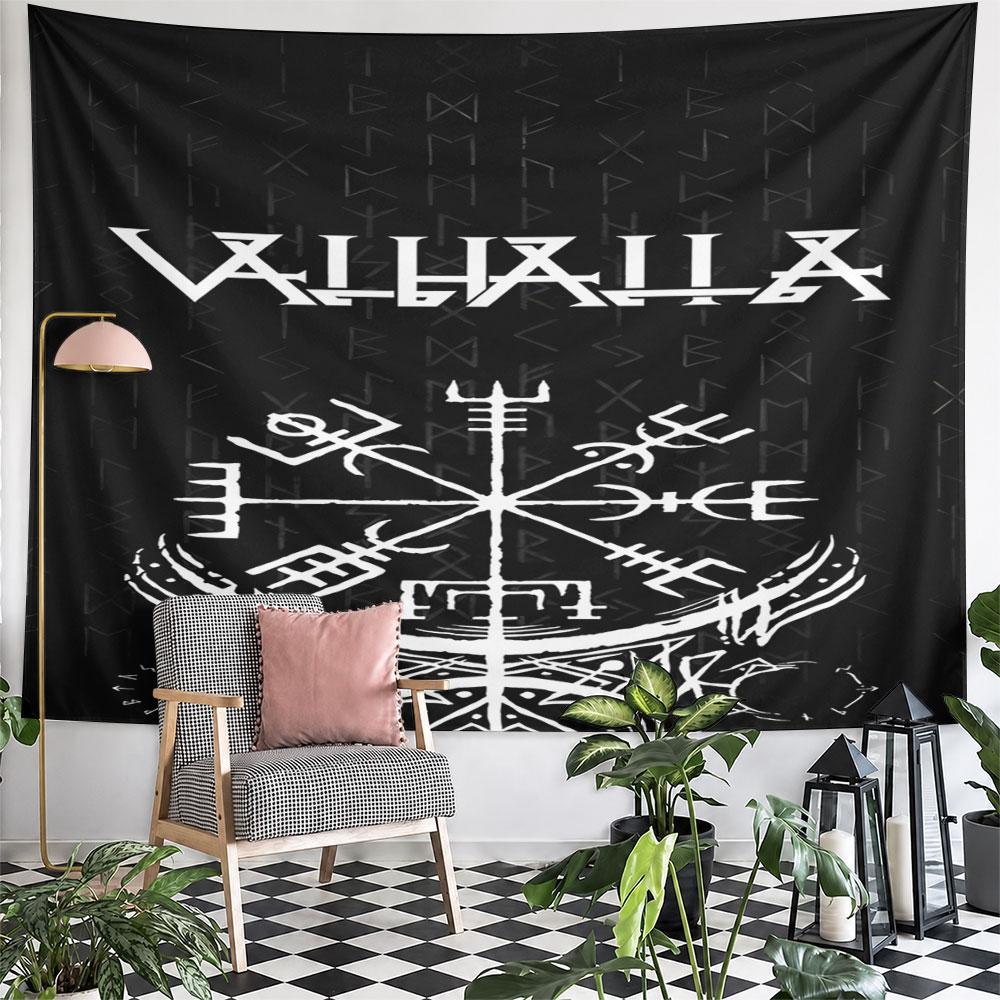 "Viking Valhalla Rune Symbol Design" Pattern Wall Hanging Tapestry Decorative Tapestry Home Decor for Bedroom and Living Room