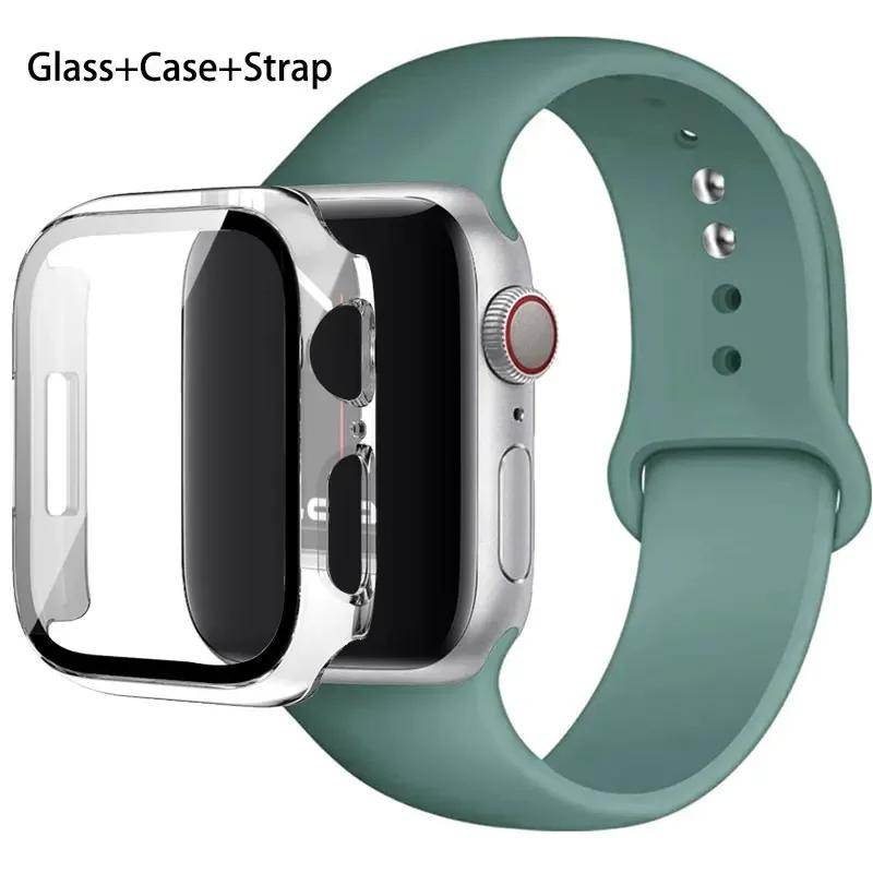Стекло+корпус+ремешок для Apple Watch band 44 мм 45 мм 42 мм 41 мм 40 мм 38 мм Силиконовый ремешок для часов браслет iWatch series 8 9 7 6 5 4 3 SE