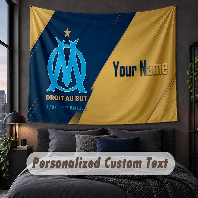 Custom Name Text Tapestry,Olympique Marseille FC Decorative Wall Hanging, Background Tapestry For Home Bedroom