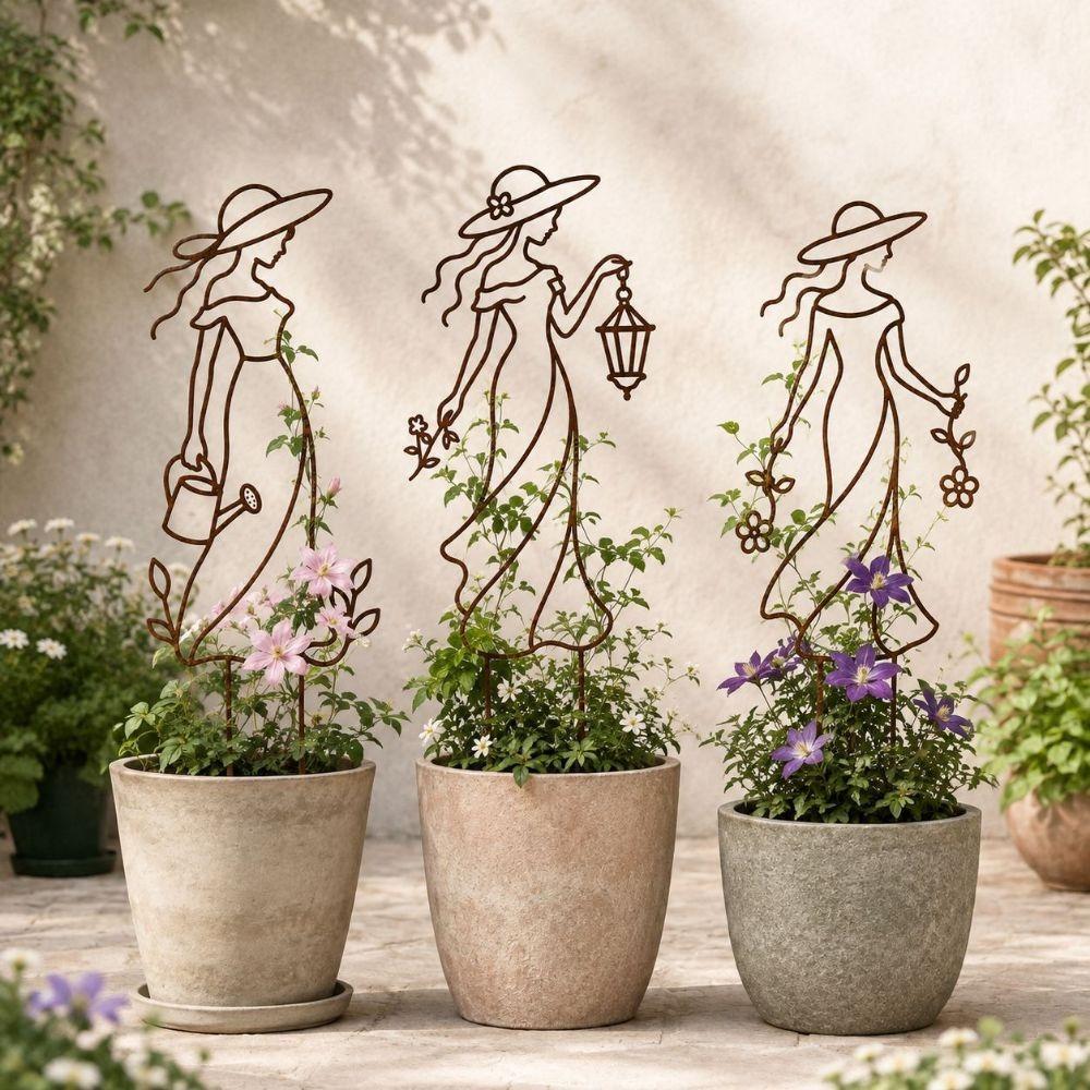Elegant Women Silhouette Plant Trellis Metal Character Silhouette Plant Trellis Climbing Plants