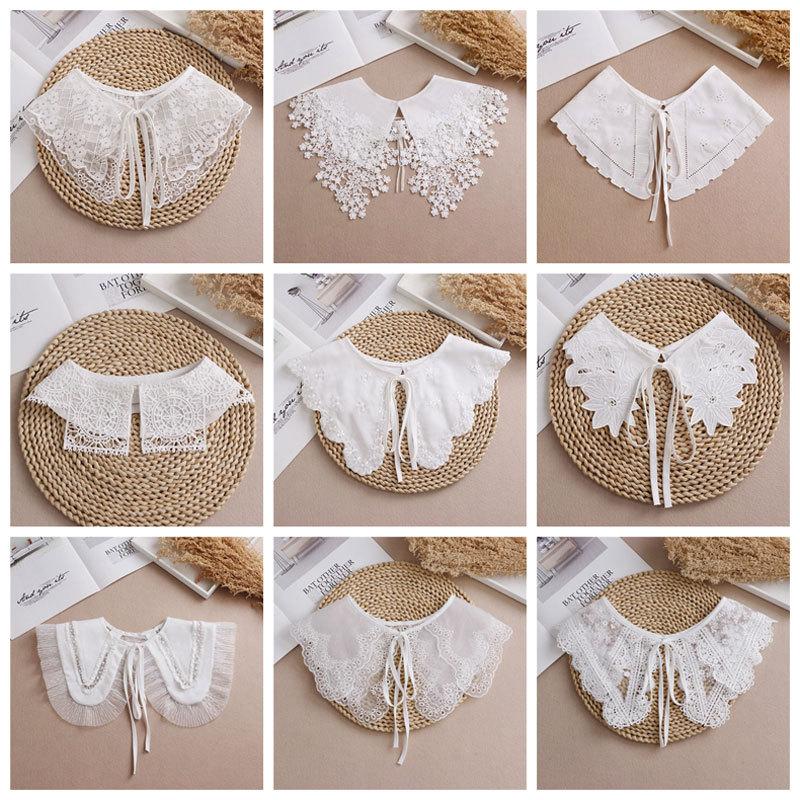 Linbaiway Lace Chiffon Doll Fake Collar Ladies Shawl Wrap Removable Detachable Embroidered False Collar Clothes Accessory