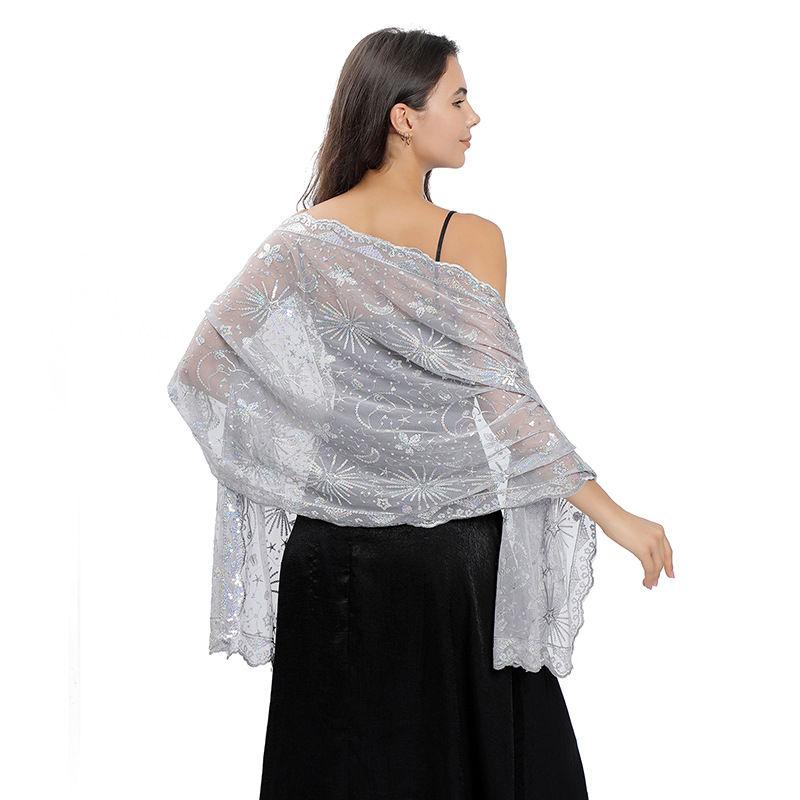 Shawl Dress Embroidered Shawl Dinner Shawl Women Star Moon Sequined Stage Party