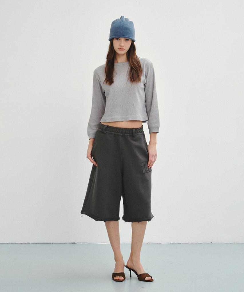 CITTA Waffle Semi Crop T-Shirt_Ctt3003(Grey)