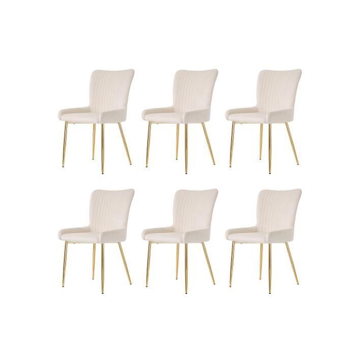 Chaise de salle à manger - MUVOE - Velours beige - Set de 6 - Pieds en métal doré - Confort optimal