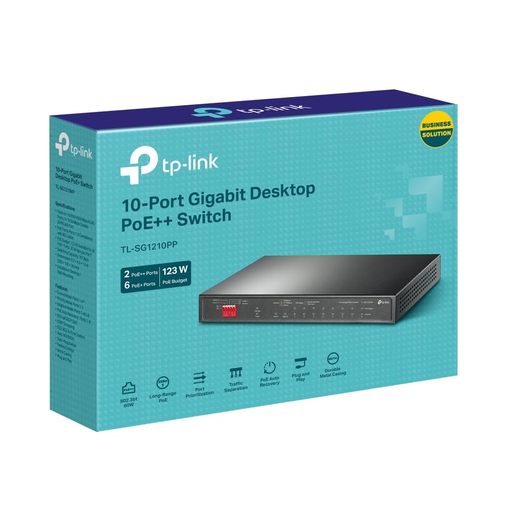 Гигабитный настольный коммутатор с портами UN 1 шт. TP-LINK 10-портовый PoE+6 и PoE++2 TL-SG1210PP
