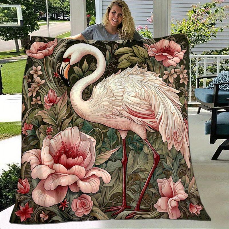 1pc Flamingo Printing Lightweight Flannel Blanket, Comfortable and Warm Blanket, for Camping Sofa Bed and Couch Office, Suitable for Gift Bla