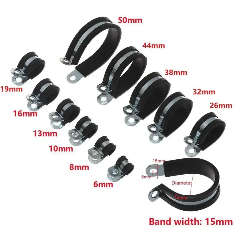 6-50mm Stainless Steel Hose Clamp Rubber Lined Clips Wiring Hose Clamp R-Type Pipe Mounting Fix Bracket Cable Fasteners Hardware