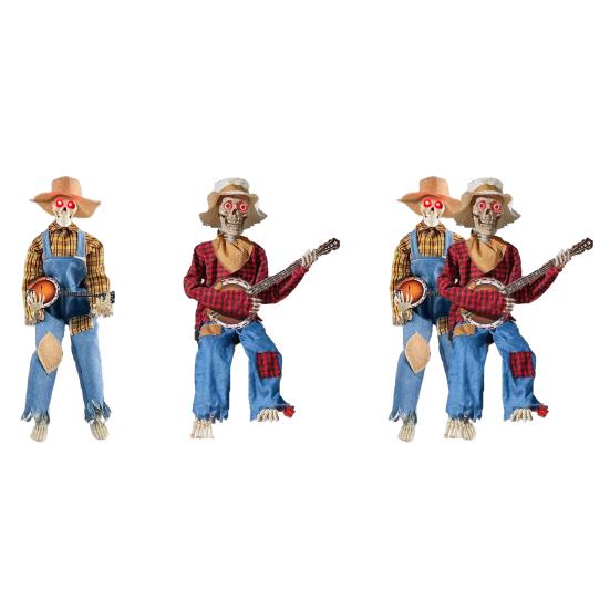 Halloween Skeleton Ornament Animated Country Skeleton Musician Band Banjo Player Statue Farmhouse Style Haunted House Decor
