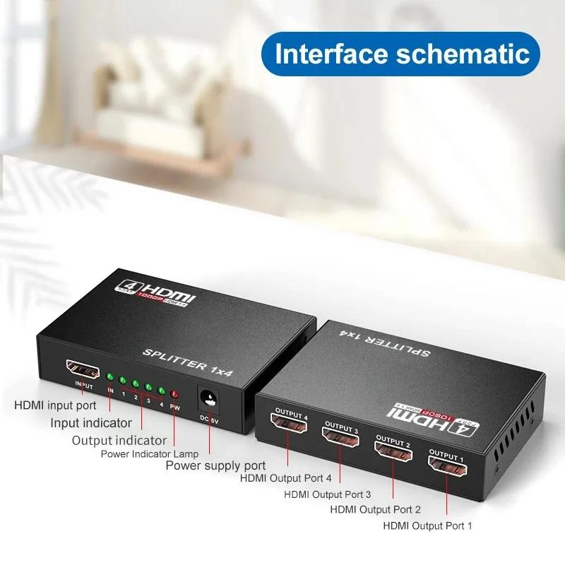 HDMI-совместимый сплиттер 1 в 4 выхода Full HD 4K Аудио Видео Сплиттер 1x4 HDMI Splitter Усилитель Адаптер Для HDTV DVD PS3 Xbox