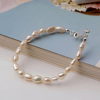 Браслет из серебра 925 пробы с неровным жемчугом