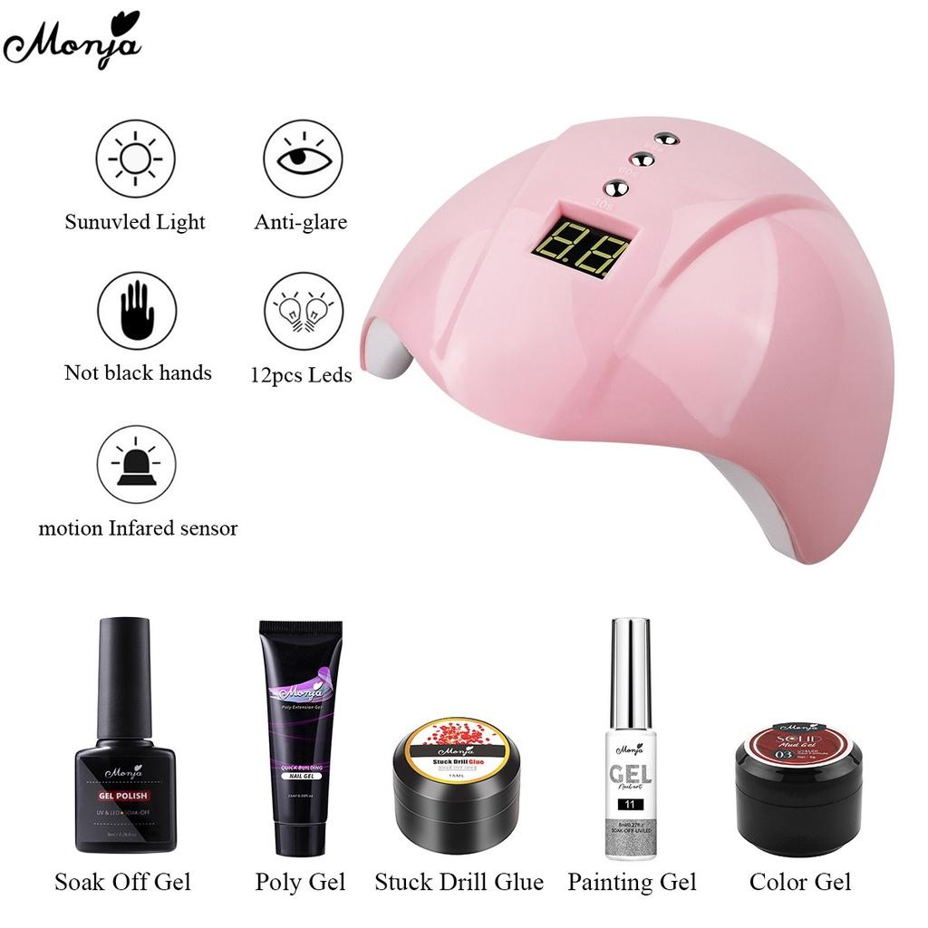 monja 10 шт., набор гель-лаков для ногтей, 36 Вт, УФ-светодиодная лампа, 8 мл, базовое верхнее покрытие, лак для ногтей, наклейки со стразами, украшение, маникюрный набор