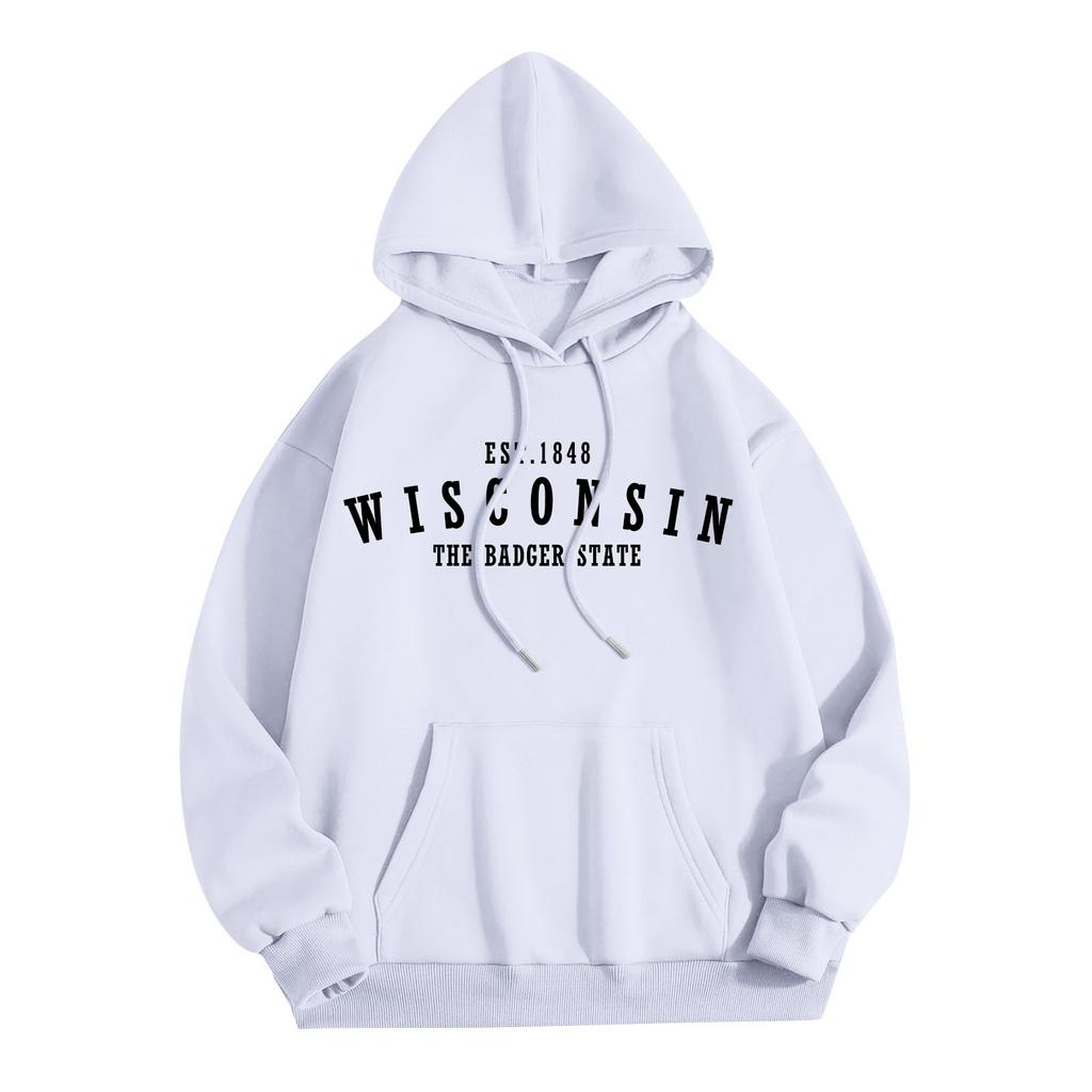 Женская мода O-образный вырез с длинным рукавом и принтом, толстовка с капюшоном