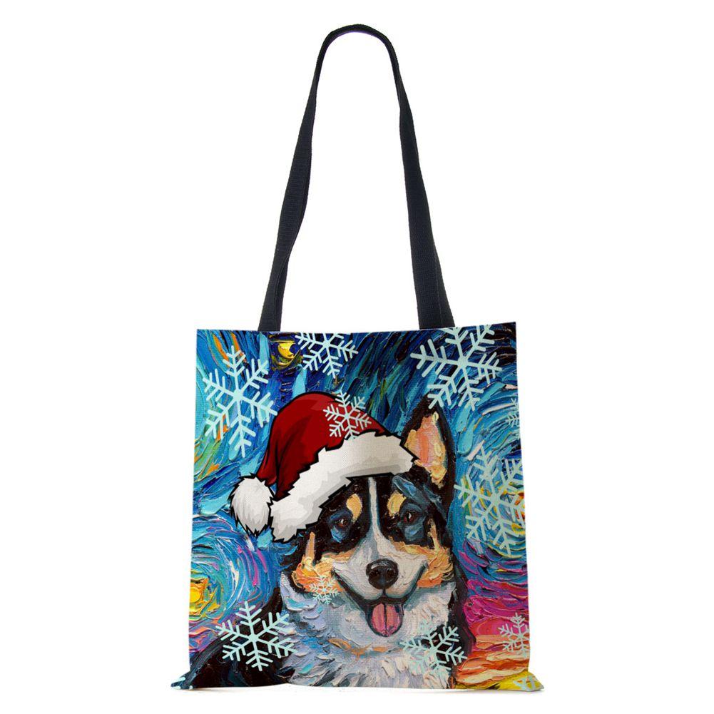 Рождественская холщовая сумка-шоппер для собак и кошек с принтом Харадзюку для женщин, многоразовая сумка через плечо, повседневная, большой вместимости, складная сумка-тоут CLE