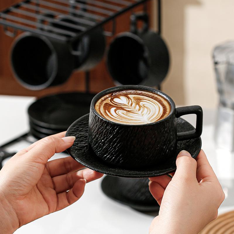 Ретро Каменная Кофейная Чашка Ощущение Простой Керамической Чашки Латте Латте Цветочная Чашка Капучино Мокка Чашка Блюдце