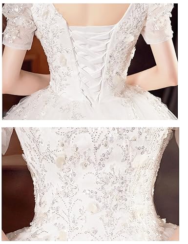 [Housaku Co., Ltd.] Свадебное платье, Пышные рукава, Вырез-сердечко, Искрящееся, Свадебное, А-силуэт, Для концерта, Элегантное, Невеста (L)