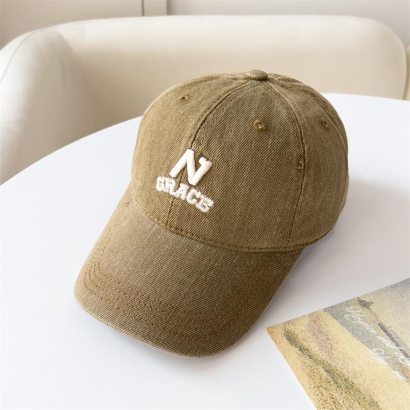 Fashionable Three Dimensional Letter Embroidery N Soft Top Baseball Hat Made of Old Baseball Hat for Women Fashion Simple Style