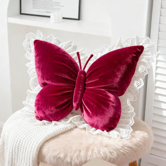 Декоративная подушка-бабочка Бархатная подушка-бабочка с кружевной отделкой Подушка для дивана, дивана, автомобиля Домашний декор Подарок на новоселье, день рождения