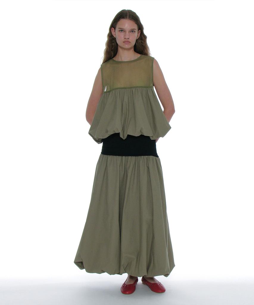 PARTIMENTO WOMEN Sleeveless Puff Blouse_Light Khaki