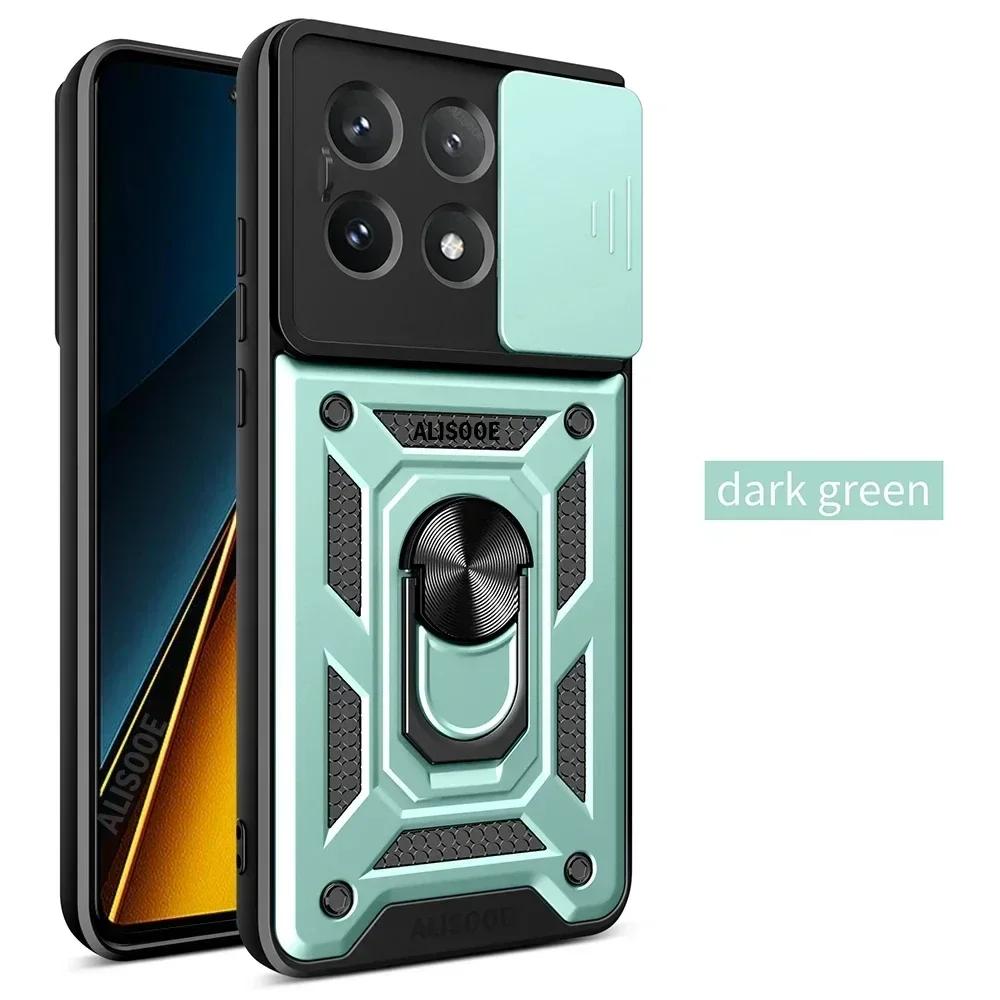 Capa For POCO X6 Pro 5G Case Armor Slide Camera Lens Protection Back Cover for Xiaomi POCO X6 Pro 5G Ring Stand Shockproof Funda