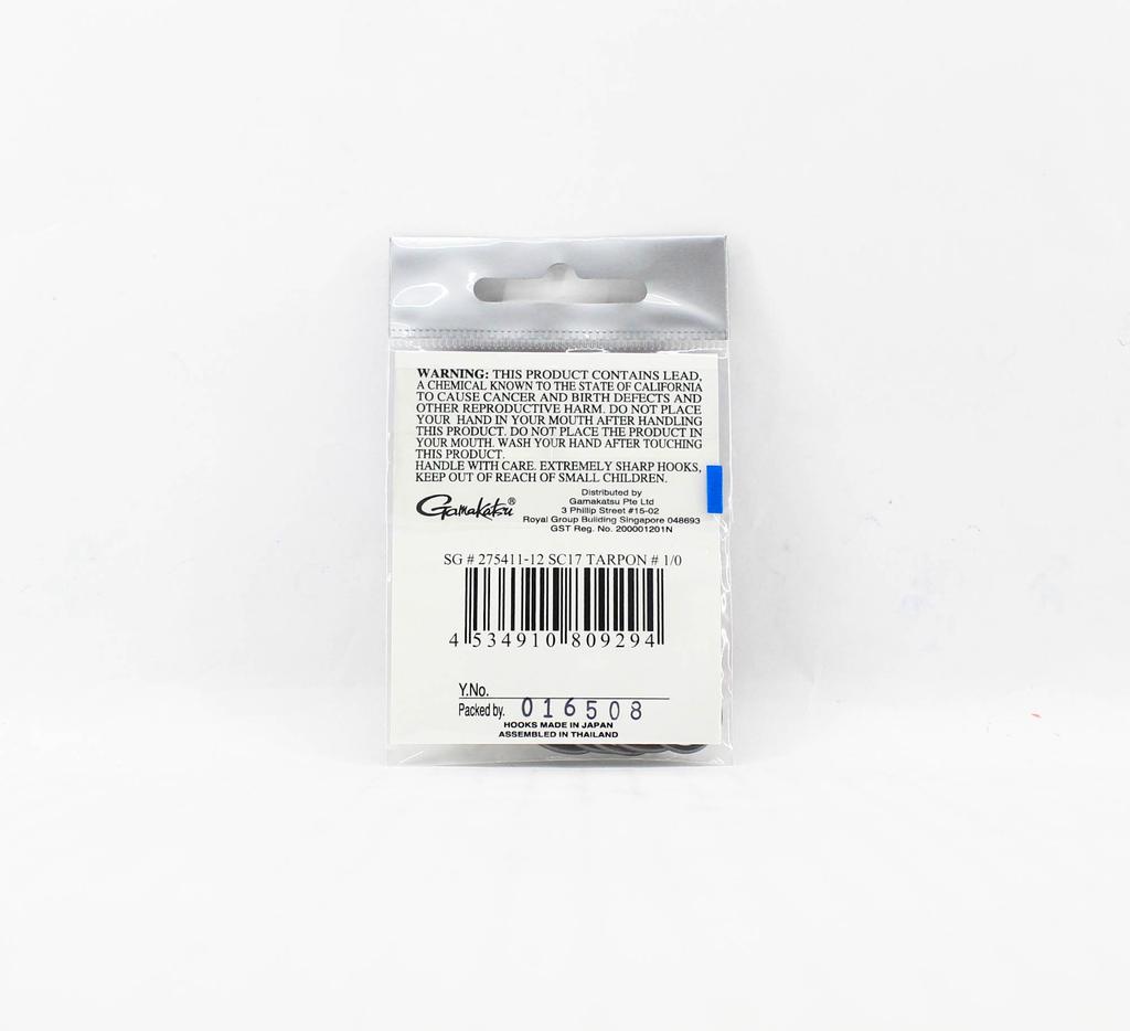 Gamakatsu 275411 SC17 Tarpon Hook Black Size 1/0 , 12 Per Pack (9294)
