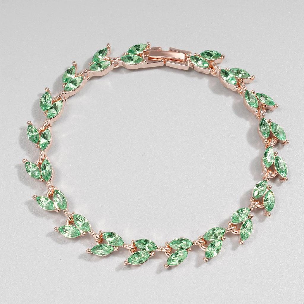 Light Green Zircon Willow Leaf Bracelet for Women - European and American Style