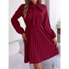 Women's Spring Summer Temperament Tie Waist Long Sleeve Pleated Dresses