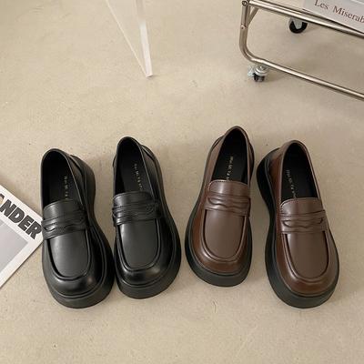 Лоферы на платформе женские туфли-муффины универсальные черные британские повседневные универсальные одинарные туфли