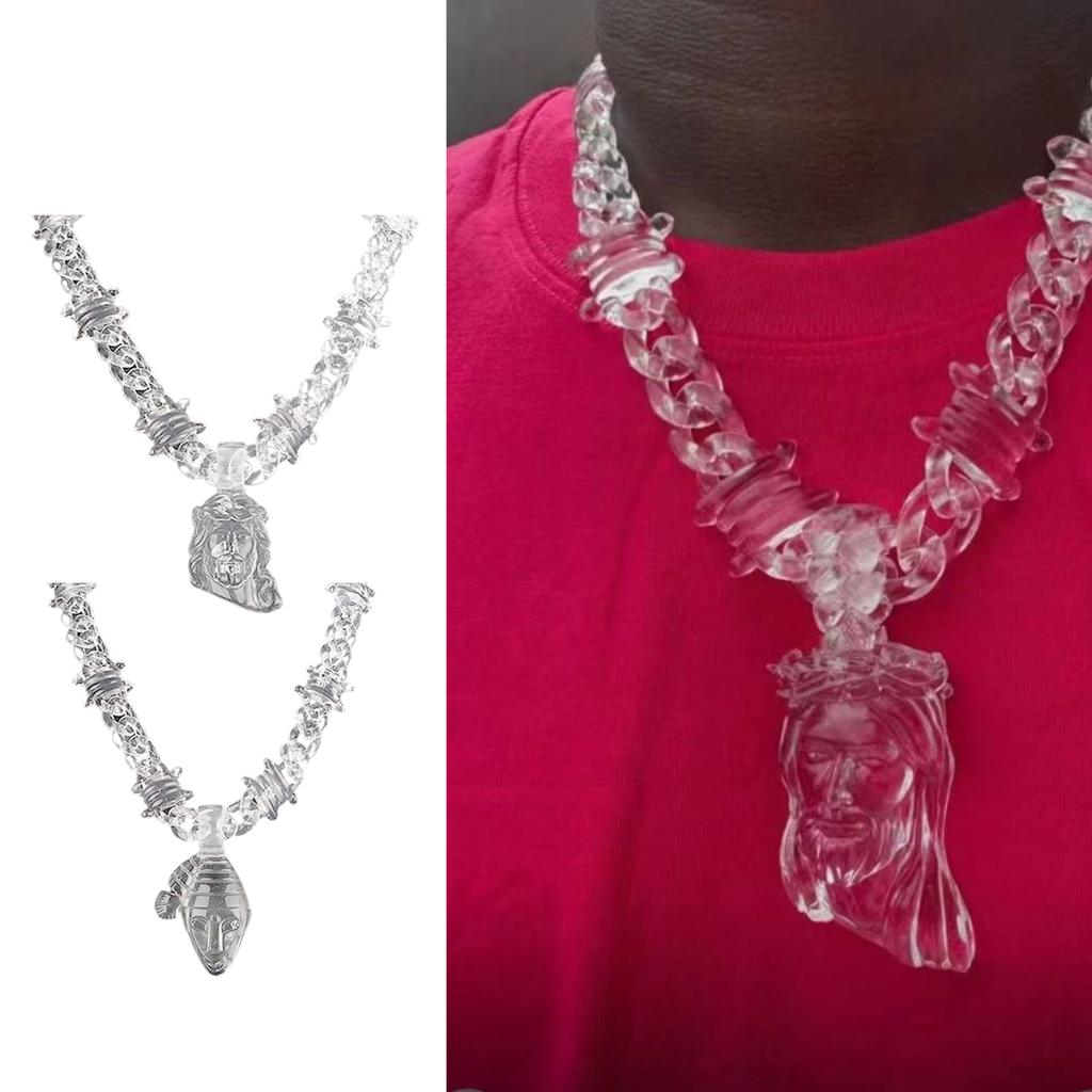 Unique Hiphop Pendant Necklace Unisex Religious Jewelry Adjustable Acrylic Chain Necklace Suitable for Men and Women