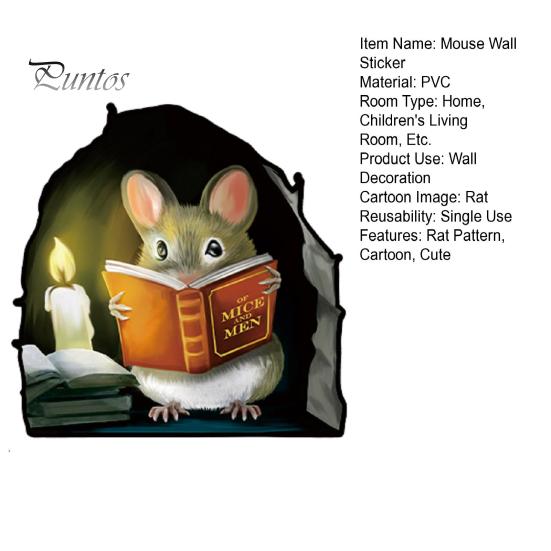 Рождественская наклейка на стену с мышью, мышь для чтения книг, настенная 3D наклейка, забавная очаровательная наклейка на стену, угловая наклейка, детская комната, детская Рождественский декор