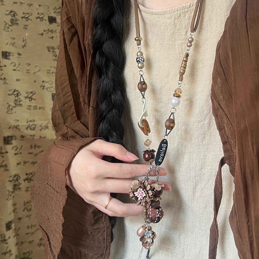 Flower Long Sweater Chain Wood Bohemian Style Necklace Sweet Ethnic Style Necklace  Girls Gifts