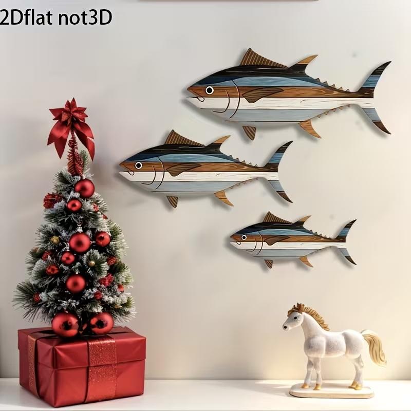 Набор из 3 деревянных настенных украшений в виде тунца, многоразовый, подходит для декора дома, офиса и гостиной.