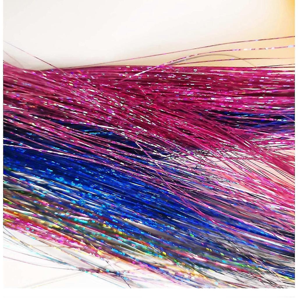 Hair Tinsel Kit Strands With Tool 47inch 12 Colors Strands Fairy Hair Tinsel Kit Hair Extensions Sparkling Glitter Shiny Silk Tinsel (12 Colors)